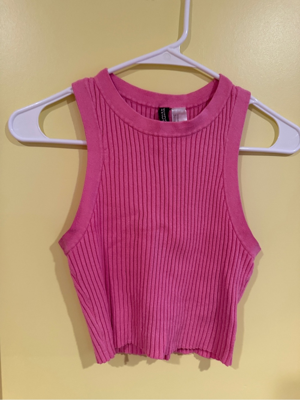 Divided Hot Pink Ribbed Tank Crop Top